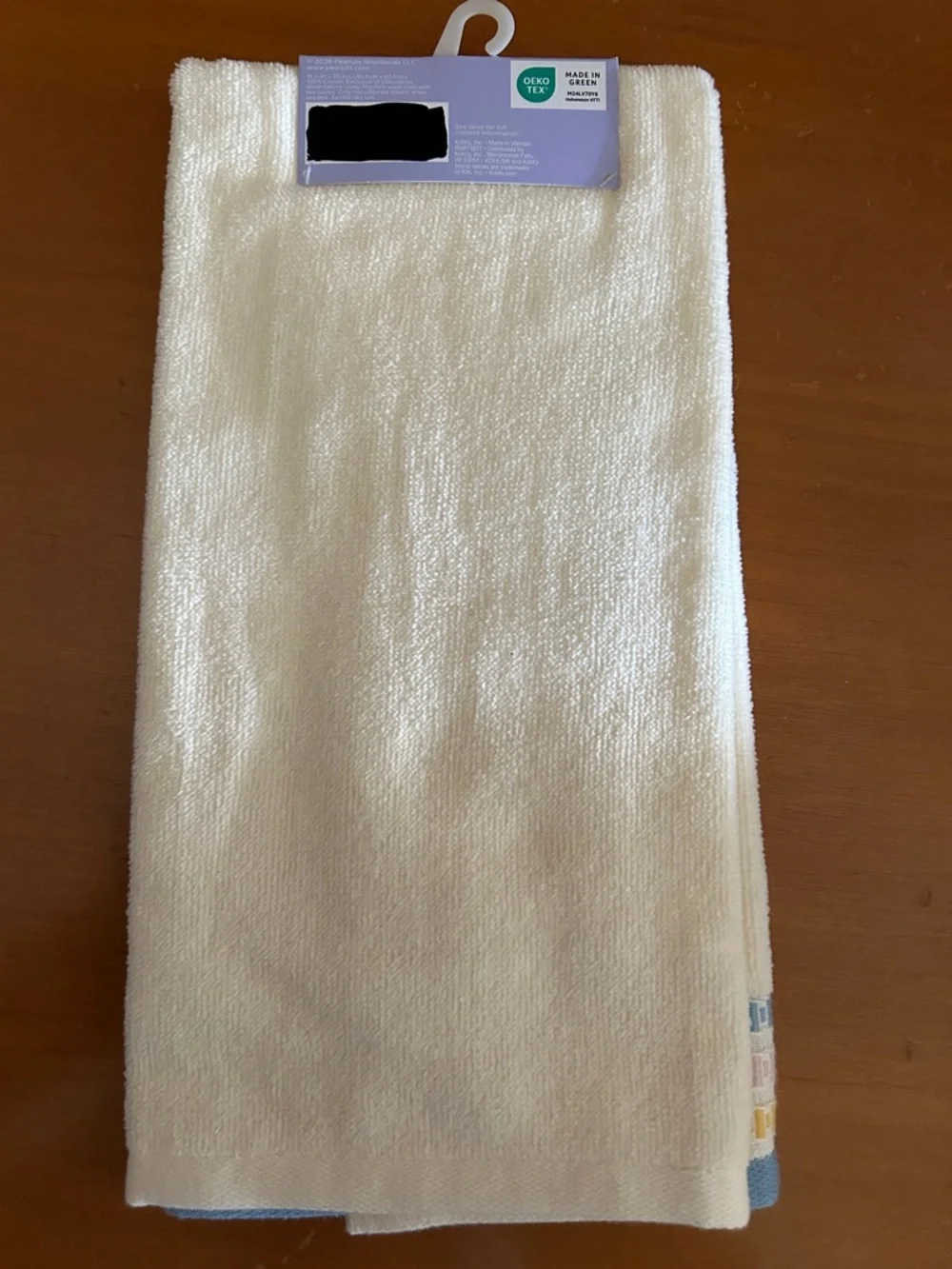 Peanuts Cream Hand Towel with Pastel Blue, Pink & Yellow Accents
